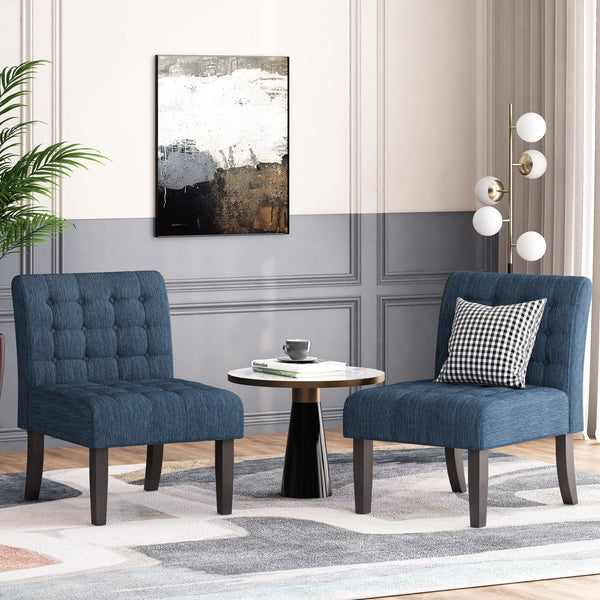 English Elm Accent Slipper Chairs Set of Two Button Tufted Plush Upholstered Living Room Pair 70752.00NBLU