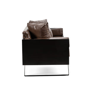 English Elm Christopher Knight Home® - LOVESEAT Contemporary Oversized Faux Leather Loveseat with Button Tufting, Iron Sled Legs, 72.5" Dark Brown 72103.00PUDBRN