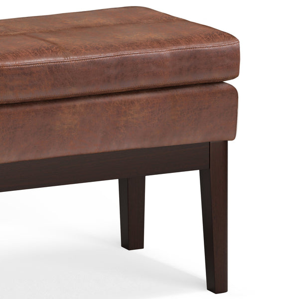 English Elm Carlson Small Ottoman Bench In Distressed Saddle Brown - Stylish Mid-Century Design For Any Room B136P159237