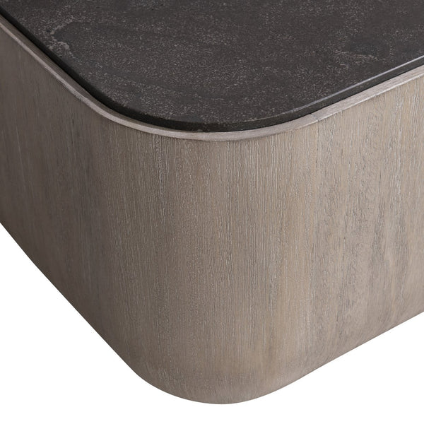 Bernhardt Bernhardt Mahogany Croft Cocktail Table With Semi-Polished Bluestone Top, 1970S Rustic Modern Design 338018