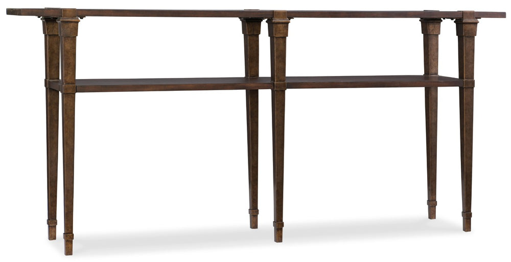 Hooker Furniture Skinny Rustic Console Table With Distressed Dark Acacia Veneers, Metal Accents & Slim Shelf — 80" 5589-85001-DKW