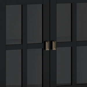 English Elm Artisan Wide 4-Door Storage Cabinet - Handcrafted Black Wood With Glass Doors For Versatile Style B136P158420