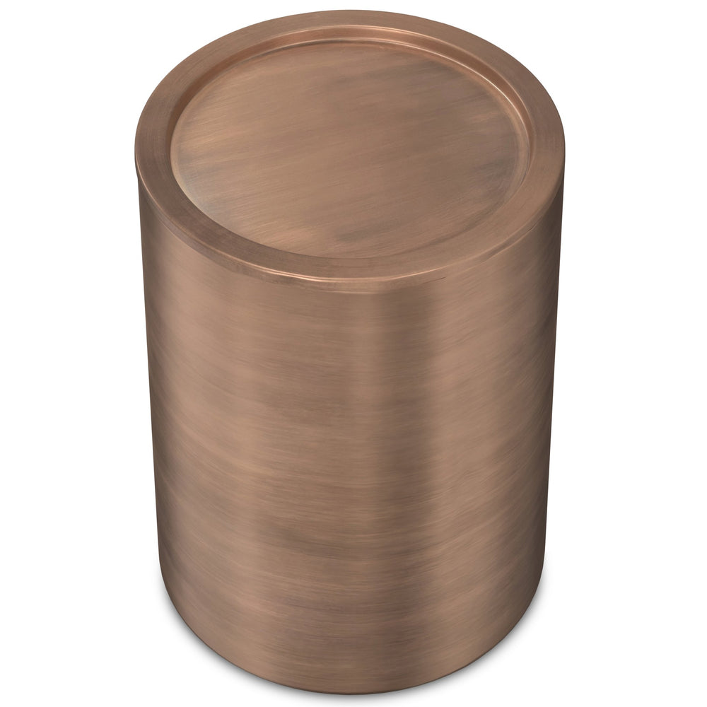 English Elm Corbin Handcrafted Metal Side Table in Antique Copper Finish — Industrial Round Cylinder End Table, 16" diameter x 21" high Bronze B136P158994