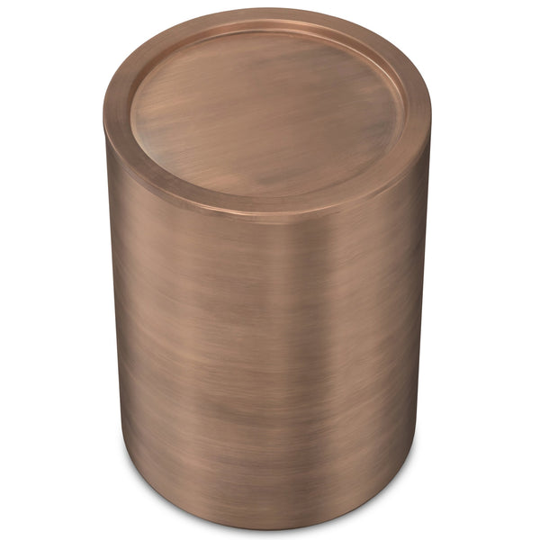 English Elm Corbin Handcrafted Metal Side Table in Antique Copper Finish — Industrial Round Cylinder End Table, 16" diameter x 21" high Bronze B136P158994