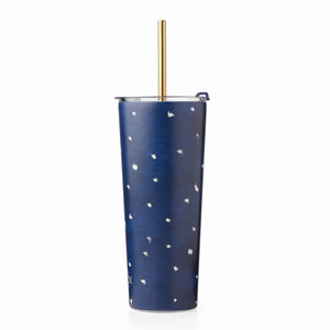 Lenox Blue Bay Dot Pattern Stainless Steel Tumbler With Straw Blue, NAVY METAL 895728