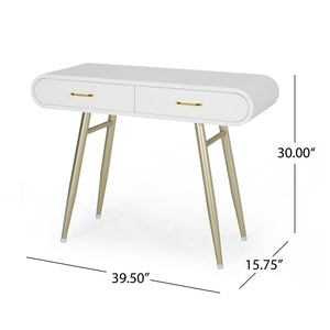 English Elm Christopher Knight Home® - ACCENT White Glam Vanity Table with Gold Legs, 2 Drawers, Faux Wood Top, Modern Chic 39.5"W PMID 64633.00