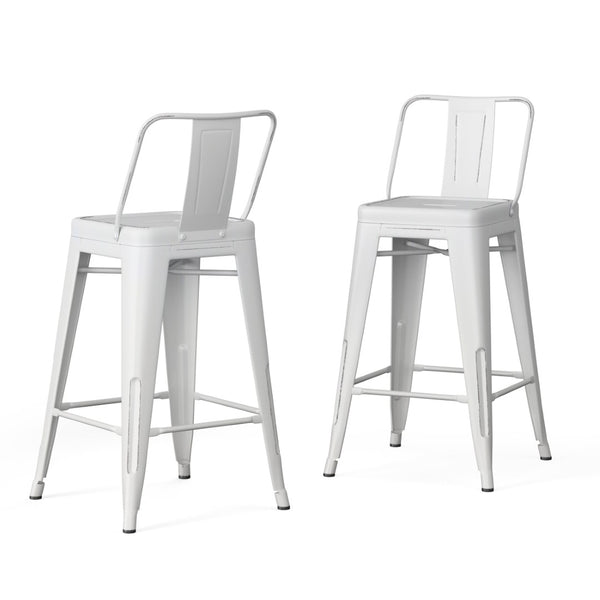 English Elm Rayne 24" Distressed White Metal Counter Height Stool Set Of 2 - Industrial Charm For Any Space B136P159478-GIGA
