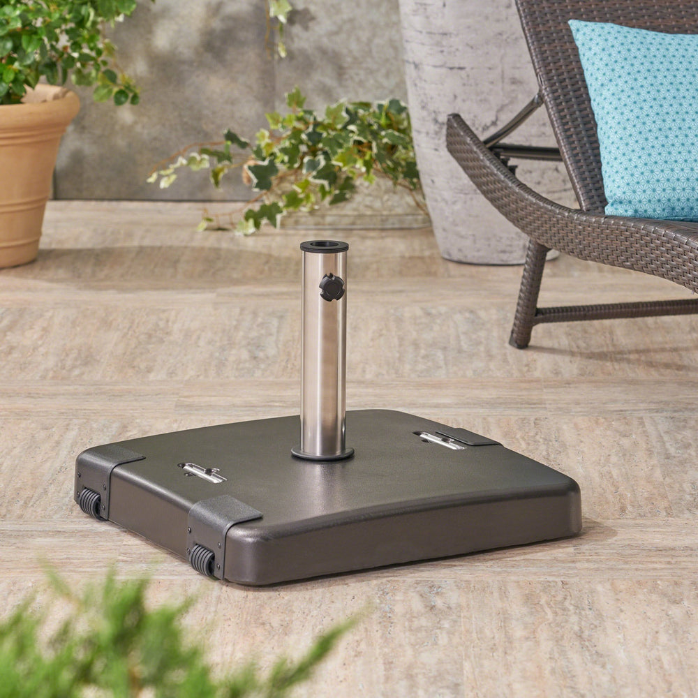 English Elm Christopher Knight Home® - MALDEN Concrete Square Umbrella Base 119 lb Black with Stainless Support Pole for 13ft Canopies 62767.00BLK