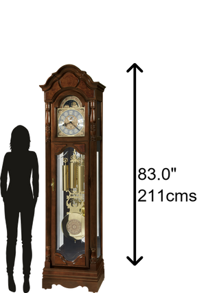 Hekman Furniture 611226 Wilford Grandfather Clock - Elegant Cherry Wooden Timepiece With Westminster Chimes & Brass Finish Cherry Bordeaux Wilford Grandfather Clock 611226