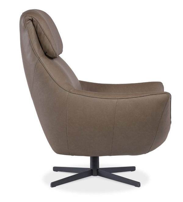Hooker Furniture Hughes Swivel Chair With Top-Grain Semi-Aniline Leather, Bustle Back, Flared Arms, 360° Metal Base Brown CC733-SW-075