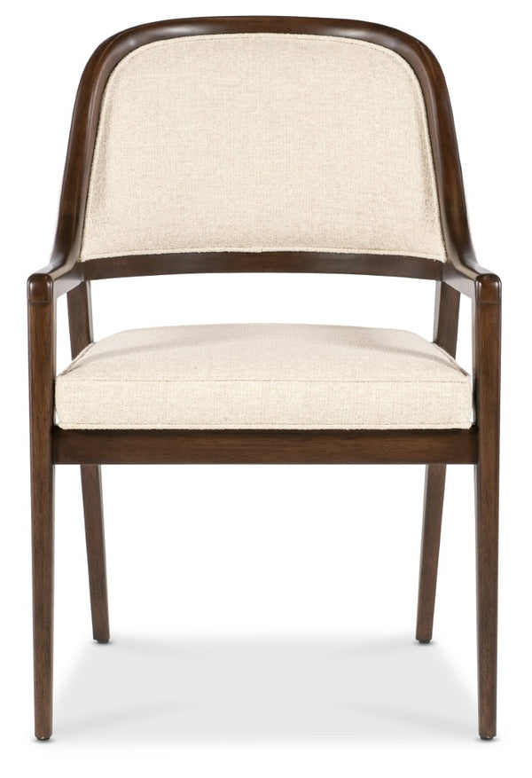 Hooker Furniture Archives Upholstered Arm Chair With Figured Walnut Finish, Curate Wheat Performance Fabric, Tailored Elegance 25.75 L x 23.75W x 35.00H 6123-75500-89