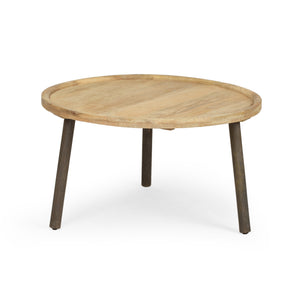 English Elm Christopher Knight Home® - Round Round Table K/D Mango Wood Coffee Table Natural & Black Finish, Lipped Edge, Handcrafted Charm (36x35x5) 66706.00