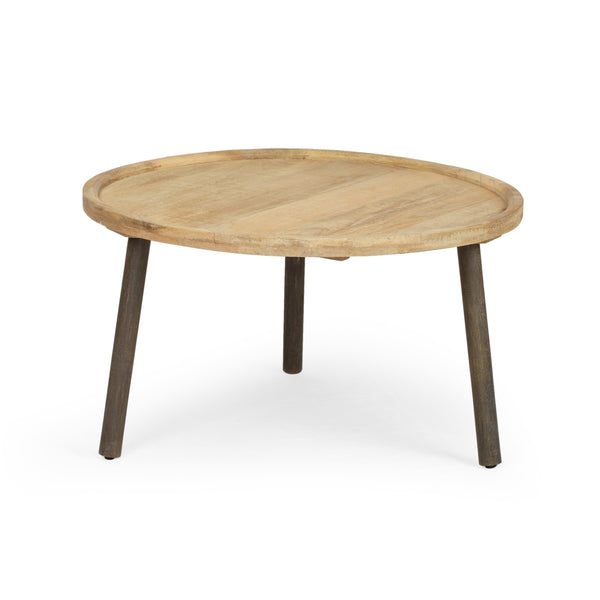 English Elm Christopher Knight Home® - Round Round Table K/D Mango Wood Coffee Table Natural & Black Finish, Lipped Edge, Handcrafted Charm (36x35x5) 66706.00