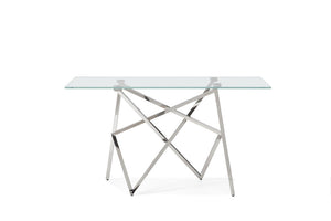 VIG Furniture Hawkins Tempered Glass Console Table, 55"W X18"D X32"H — Stainless Steel Geometric Base, Slim Stylish Entryway VGVCK129