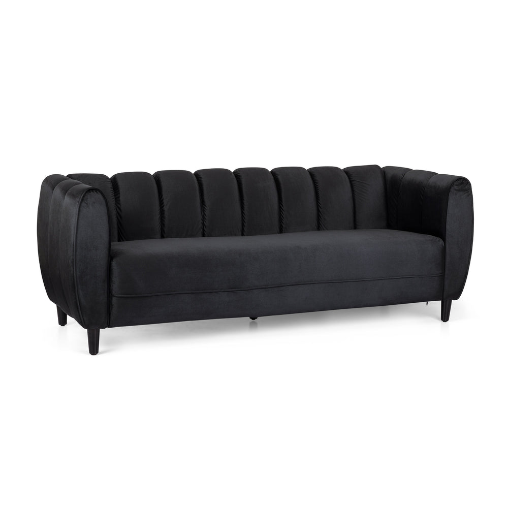 English Elm Miranda Channel Stitch Velvet Sofa Glam Living Room Seating with Tapered Birch Legs Black 68604.00ABLK_68604.00BBLK