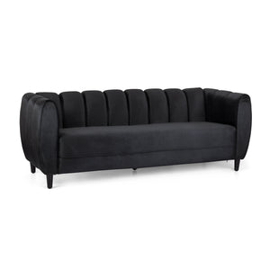 English Elm Miranda Channel Stitch Velvet Sofa Glam Living Room Seating with Tapered Birch Legs Black 68604.00ABLK_68604.00BBLK