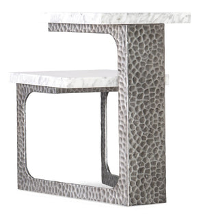 Hooker Furniture Melange Glendon Side Table With Carrara Marble Veneer Top And Distressed Silver Cast Metal Base 14.00 L x 22.00W x 22.50H 628-50035-00