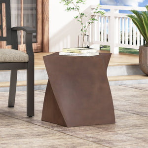 English Elm Outdoor Sculptural Twisted Cube Concrete Side Table for Patio Deck or Garden 73456.00