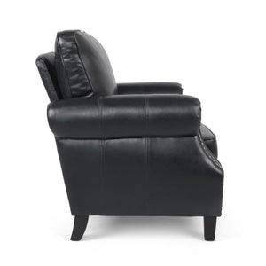 English Elm Club Chair Faux Leather Deep Seat Lounge with Dark Birch Legs for Living Room 71403.00PUMDNT