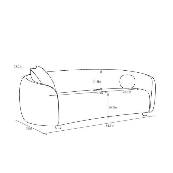 Pasargad Zarina Modern Upholstered Sofa With 2 Pillows – Luxurious Comfort & Minimalist Design, Ivory Ivory Textured Fabric Pzw-22013-3