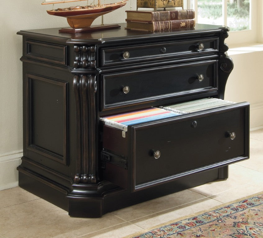 Hooker Furniture Telluride Lateral File With Distressed Black-Over-Cherry Finish, Carved Scrolls, 2-Drawer Security Storage (22.25" L X 38.5" W X 30" H) 370-10-466