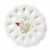 Butterfly Meadow Porcelain Egg Tray, Floral Basketweave Design, Holds 12 Eggs