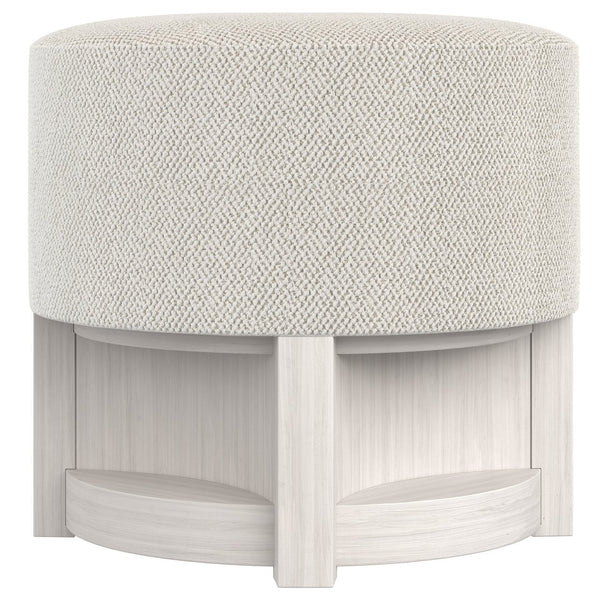 Bernhardt Bernhardt Stratum Sculptural Bench With Mist Wood Base & Plush Round Upholstered Seat — Transitional Glam 325507