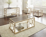 Steve Silver Contemporary Gold End Table with Concentric Circles & Tempered Glass Tops - Olympia - 23.50 x 23.50 x 22.50