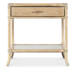 Hooker Furniture Retreat Coastal Pole Rattan End Table With Rope-Wrapped Joints, Dune Oak Veneer, Drawer & Shelf 6950-80213-80