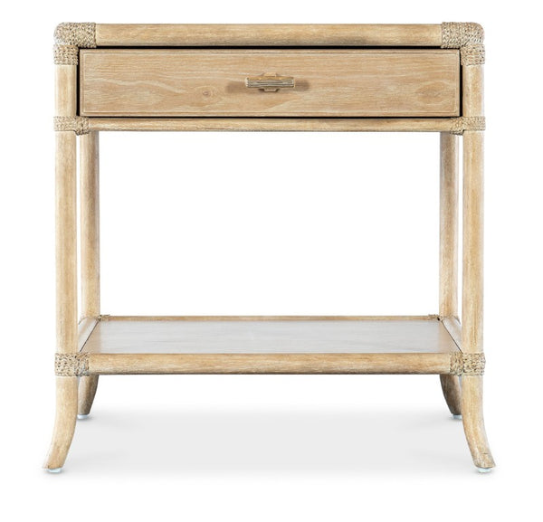 Hooker Furniture Retreat Coastal Pole Rattan End Table With Rope-Wrapped Joints, Dune Oak Veneer, Drawer & Shelf 6950-80213-80