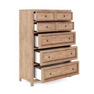 A.R.T. Furniture Post Drawer Chest - Stylish Cracked Almond Finish, 7 Spacious Drawers With Cedar Lining & Soft-close Glides Light Brown Ash & Pine Solid,Plank,Effect Flakey Oak And Birch Veneer,Metal 288151-2355
