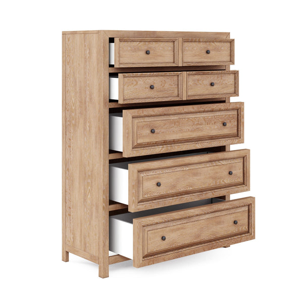 A.R.T. Furniture Post Drawer Chest - Stylish Cracked Almond Finish, 7 Spacious Drawers With Cedar Lining & Soft-close Glides Light Brown Ash & Pine Solid,Plank,Effect Flakey Oak And Birch Veneer,Metal 288151-2355
