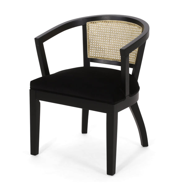 English Elm Christopher Knight Home® - DINING Velvet Upholstered Cane Web Backing Chair Set of 2 in Black – Traditional Rubberwood Frame Elegance 74107.00RUBBLKV