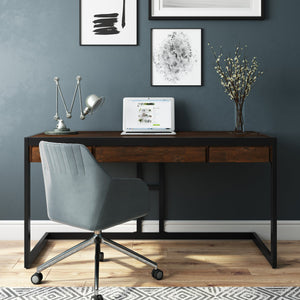 English Elm Erina Desk In Farmhouse Brown - Rustic Solid Acacia With Modern Metal Frame & Functional Storage Solutions B136P158624