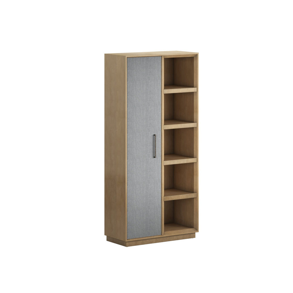 A.R.T. Furniture Loft Etagere Bookcase: Modern Figured Maple Design With Textured Fabric Door & Stylish Shelves Brown Material(S), Poplar,Rubberwood,Figured Maple And Fabric 335401-1911
