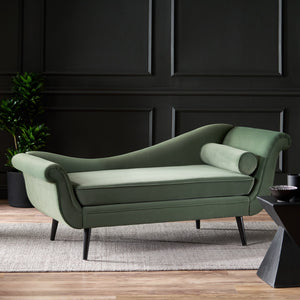 English Elm Chaise Lounge Velvet Upholstered with Birch Legs Elegant Salon Style Living Room Accent Sage 69103.00SAGE