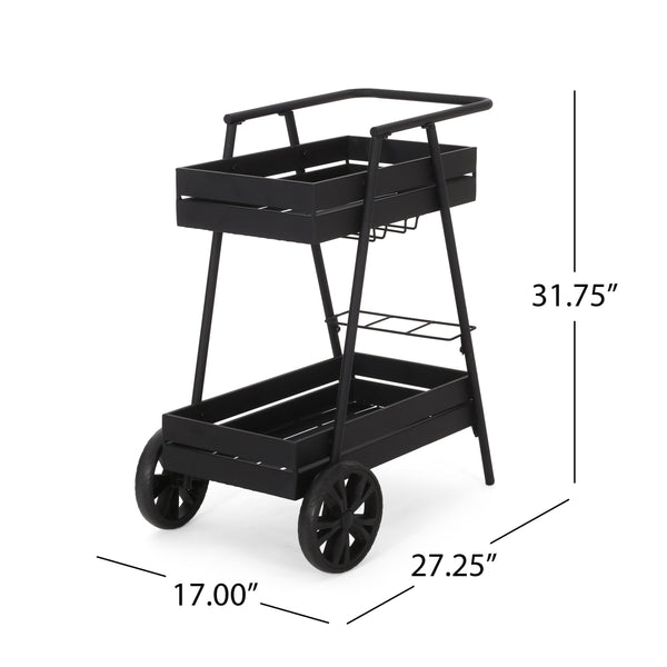 English Elm Christopher Knight Home® - REX Industrial Black Iron Bar Cart with Wheels, Wine Bottle Holders & Matte Powder-Coated Frame 71521.00BLK