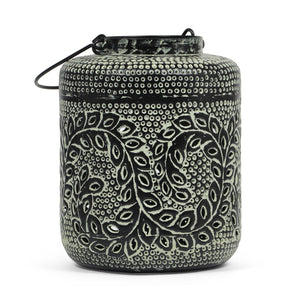 English Elm Christopher Knight Home® - LANTERN Large Indian Iron Decorative Lantern with Green Patina & Leaf Design, Handcrafted Distressed Elegance 69373.00