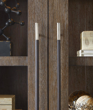 Hooker Furniture Modern Mood Display Cabinet With Integrated Lighting, Quartered Oak Veneer, Leather Pulls, Soft-Close Doors Medium Brown 6850-75906-89