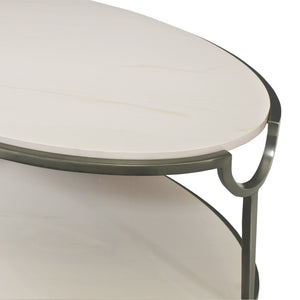 Bernhardt Bernhardt Oval Morello Cocktail Table With Faux Carrara Marble Top, Oxidized Nickel Sculptural Frame 469013