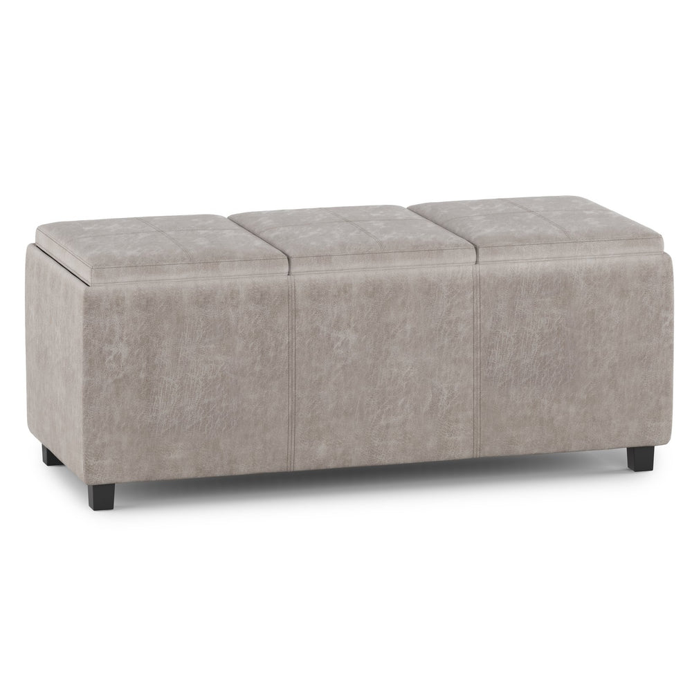 English Elm Avalon Storage Ottoman - Versatile Distressed Taupe Faux Leather With Hidden Storage & Serving Trays B136P158257
