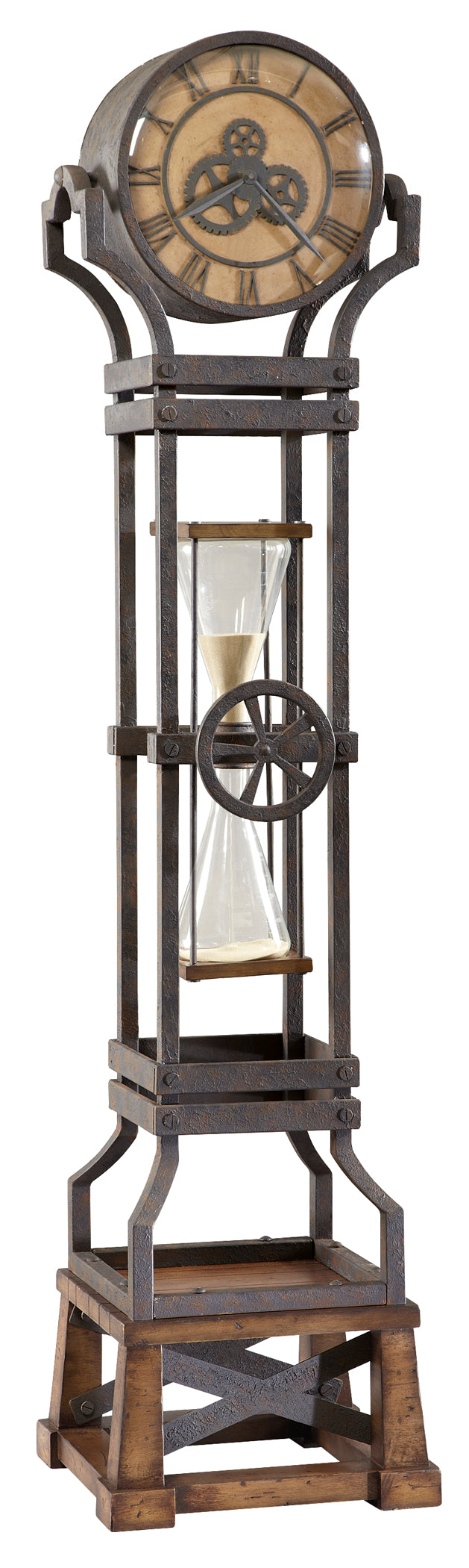 Hekman Furniture 615074 Hourglass Floor Clock - Steampunk Style Grandfather Clock With Chimes & Adjustable Hourglass  Hourglass Grandfather Clock 615074