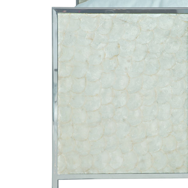 Bernhardt Bernhardt Helios King Capiz Shell Panel Bed — Polished Stainless Frame, Starburst Headboard, Pure White Accents K1230