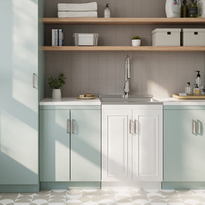 English Elm Darwin Deluxe 24" Laundry Cabinet With Stainless Steel Sink & Pull-Out Faucet For Easy Cleanup B136P158793