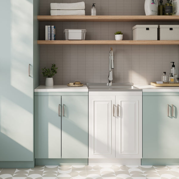 English Elm Darwin Deluxe 24" Laundry Cabinet With Stainless Steel Sink & Pull-Out Faucet For Easy Cleanup B136P158793