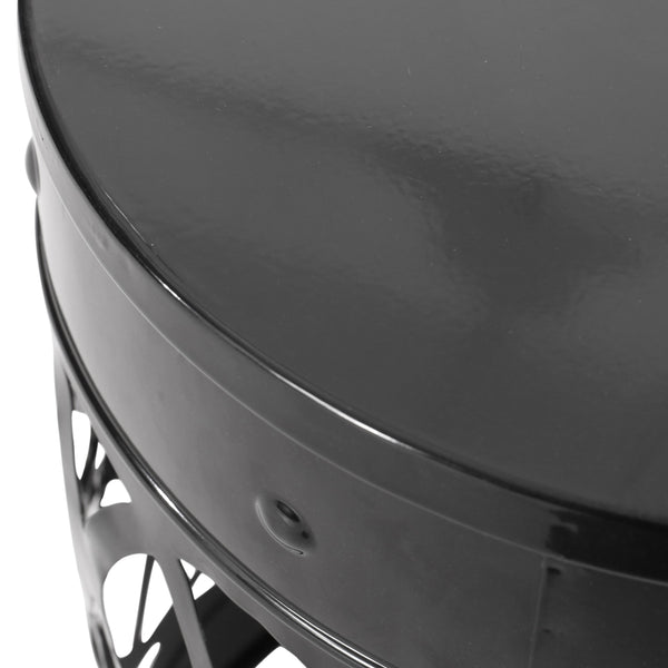 English Elm Outdoor Powder-coated Iron End Table with Geometric Cutout Design for Patio Lounging Black 73607.00BLK