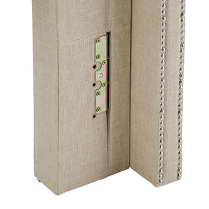 Homelegance By Top-Line Magnolia Nailhead Wingback Button Tufted Headboard Beige Linen