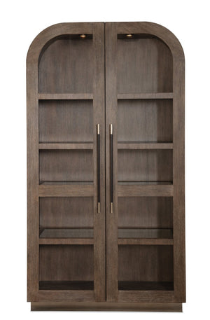 Hooker Furniture Modern Mood Display Cabinet With Integrated Lighting, Quartered Oak Veneer, Leather Pulls, Soft-Close Doors Medium Brown 6850-75906-89