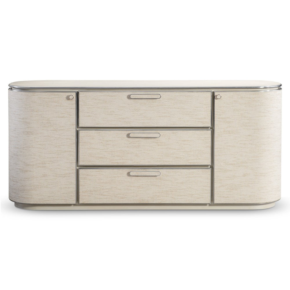 Bernhardt Bernhardt Camille Sculptural Buffet Sideboard With Woven Fiber Doors, Ash Top & Polished Steel Trim 357132