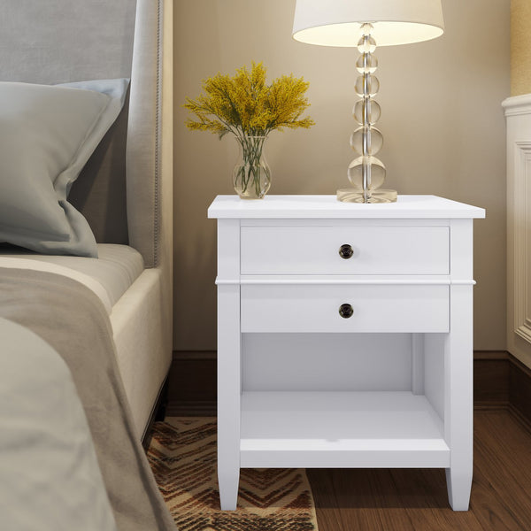 English Elm Carlton Handcrafted White Bedside Table With Storage - Stylish Nightstand For Any Room Décor B136P158575